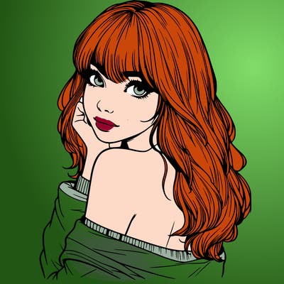 realistic girl with bangs looking over her shoulder