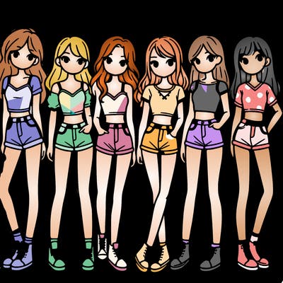a group of girls wearing crop tops and shorts