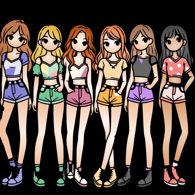 a group of girls wearing crop tops and shorts