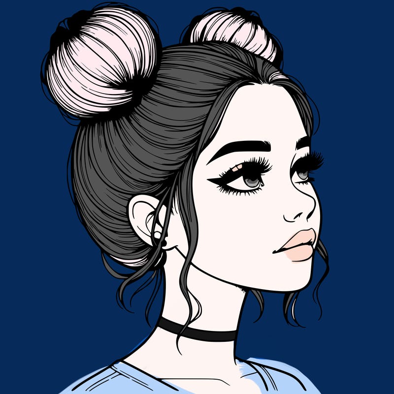 realistic girl with buns on the top of her head