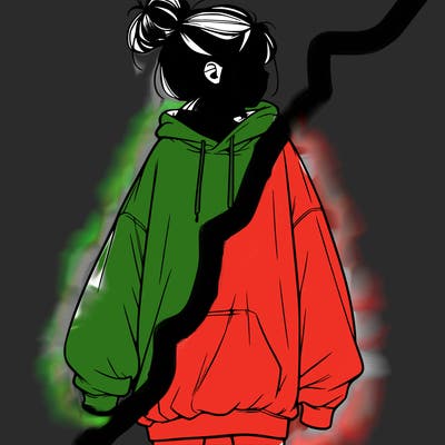 realistic girl with a oversized sweatshirt on and a bun