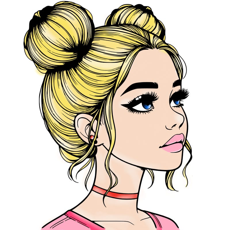 realistic girl with buns on the top of her head