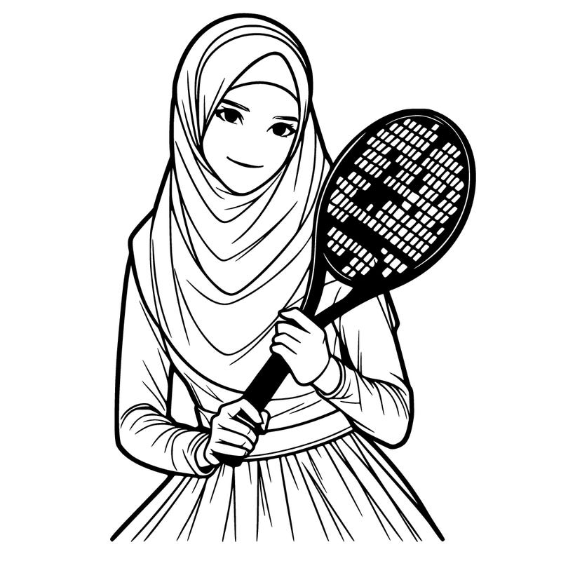 a muslim an woman with a veil playing tennis realistic