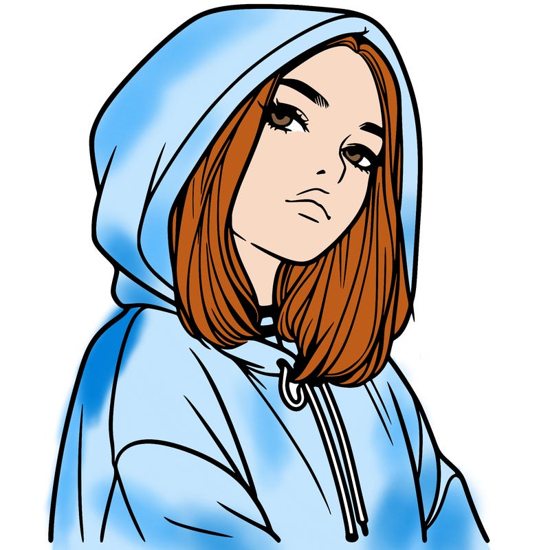 a realistic girl in a hoodie