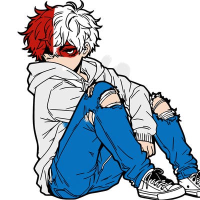 a male hoddie ripped jeans messy hair anime