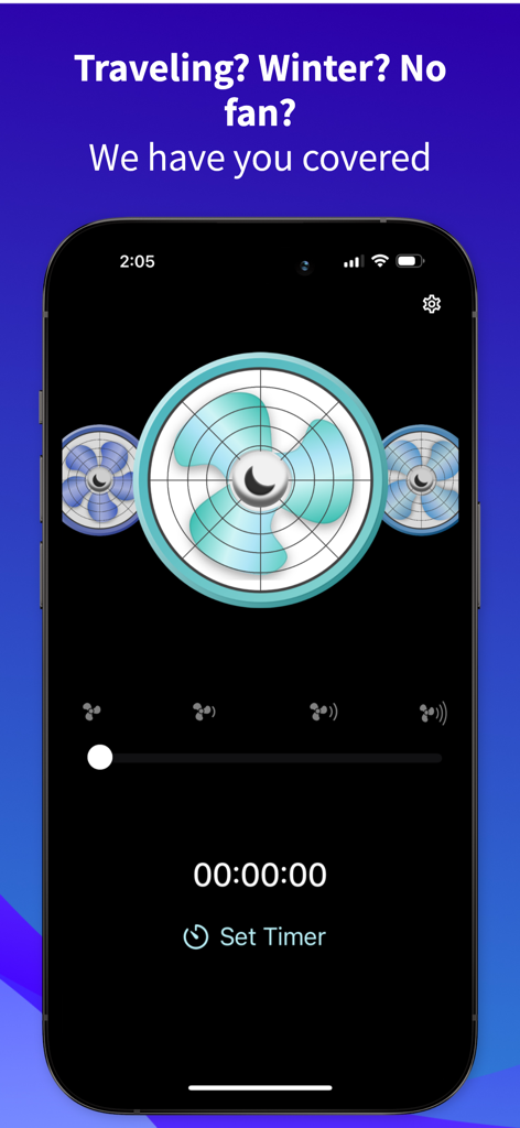 Sleep Aid Fan - White Noise - Sleep Aid Fan app displaying a digital fan interface and sleep timer for better rest