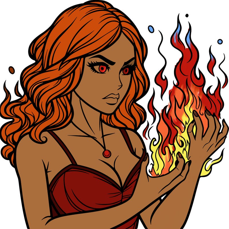 a realistic woman having the power of fire
