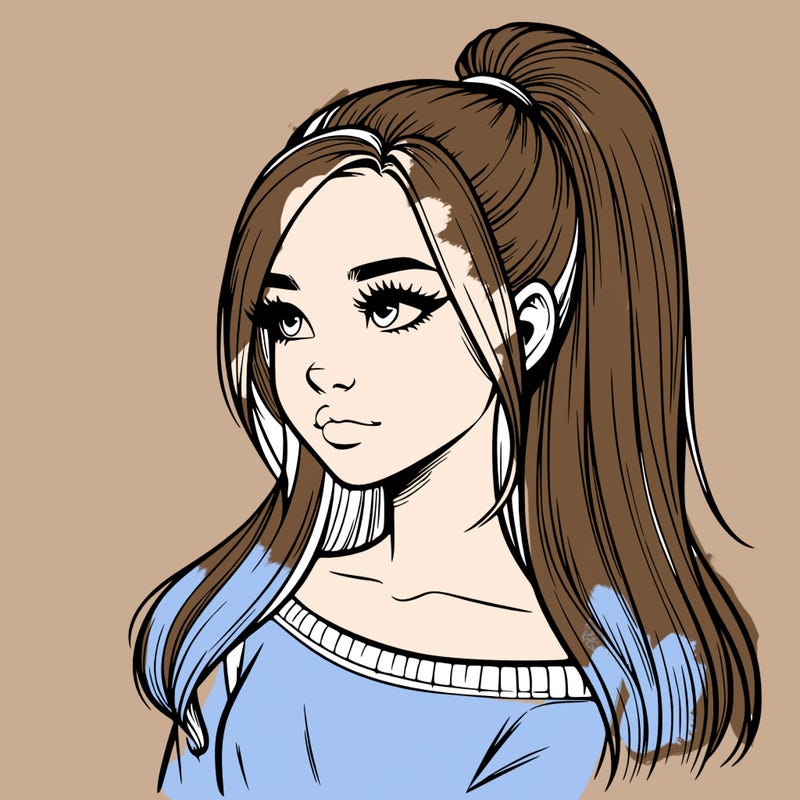 realistic girl with a high ponytail