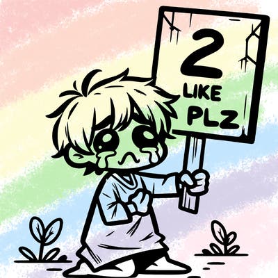 small poor toddler crying with sign that says 2 like plz
