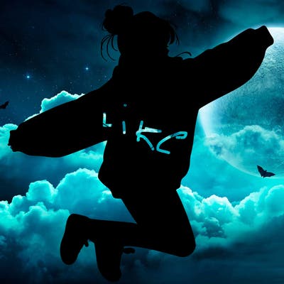 realistic girl jumping with a bun and oversized sweatshirt