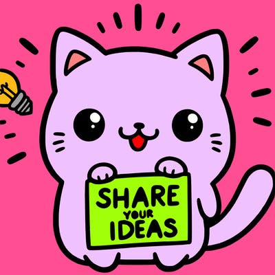a cute cat saying share your ideas
