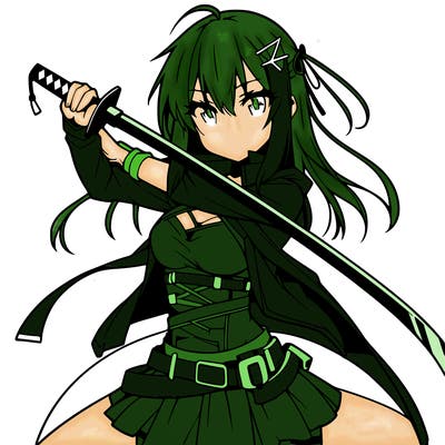 anime girl with sword in cool pose