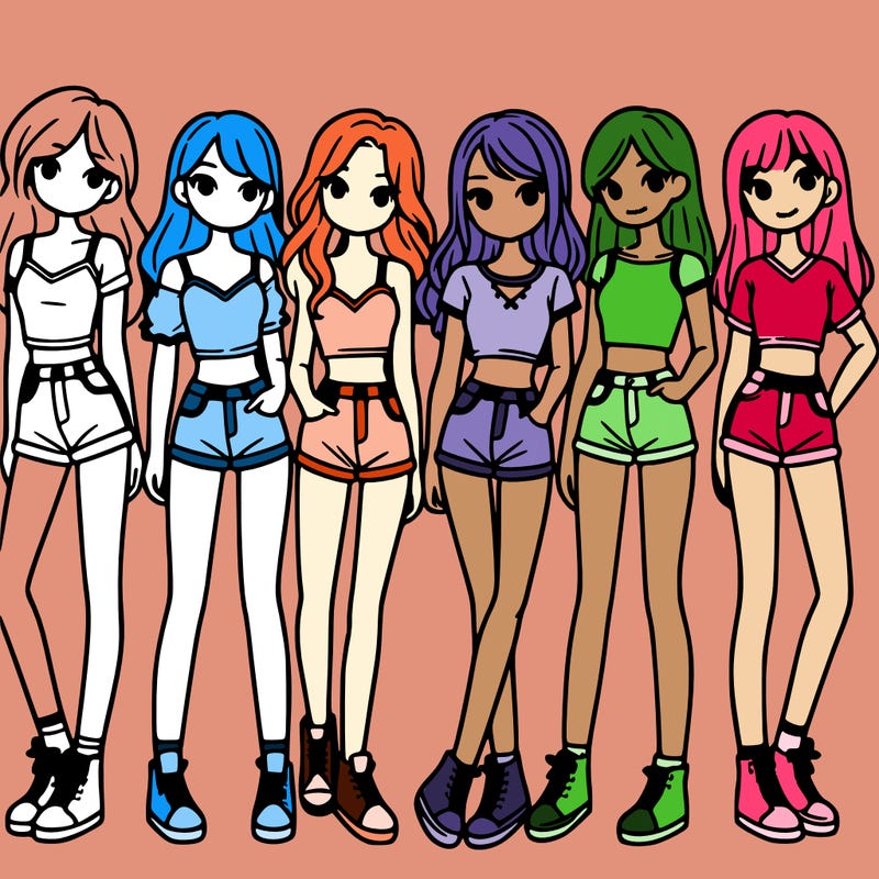 a group of girls wearing crop tops and shorts