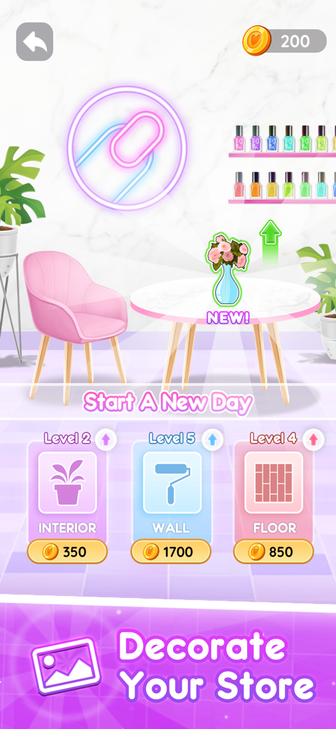 Girls Nail Salon - Nail Games - Decorate your store screen in Girls Nail Salon showing shop customization options