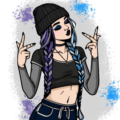 realistic teenage girl with braids and a beanie and crop top doing 🫶🏼