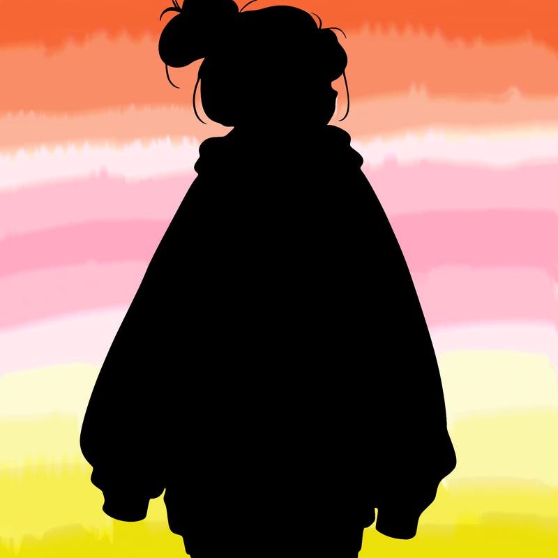 realistic girl with a oversized sweatshirt on and a bun