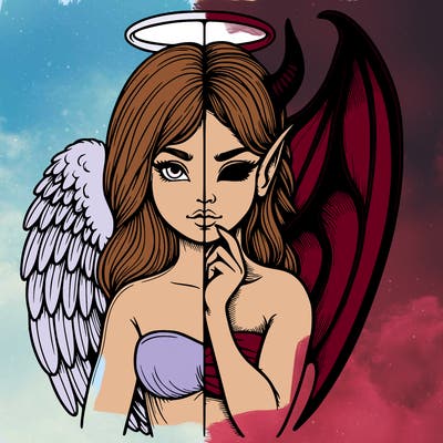 realistic angel half demon