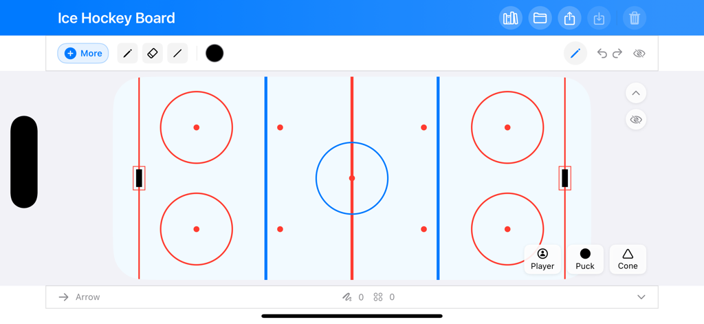 Ice Hockey Board Pro - Digital ice hockey coaching board featuring a full rink template and tactical drawing tools