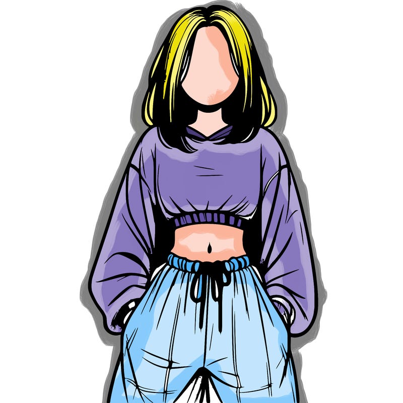 realistic girl faceless with baggy pants and a crop top