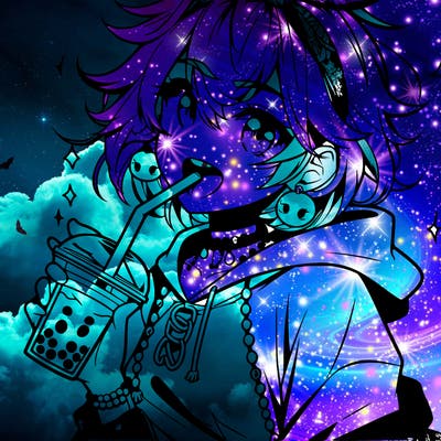 hot baddie anime girl drinking boba and biting the straw