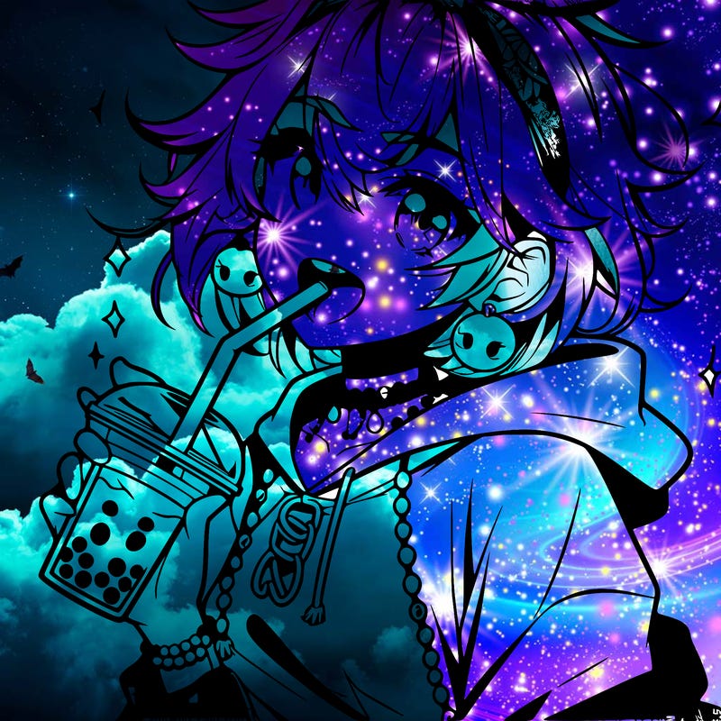 hot baddie anime girl drinking boba and biting the straw