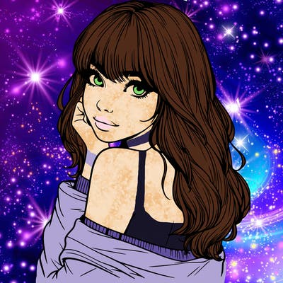 realistic girl with bangs looking over her shoulder