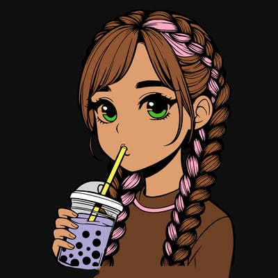 realistic girl with braided hair drinking boba