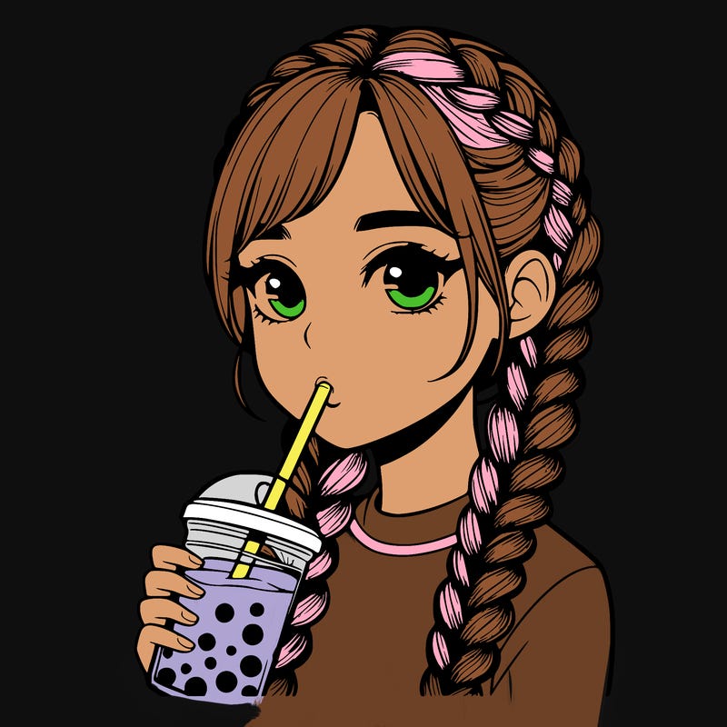 realistic girl with braided hair drinking boba