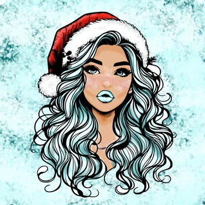 realistic christmas girl with wavy hair and lips
