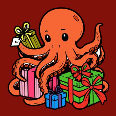 an octopus wrapping gifts