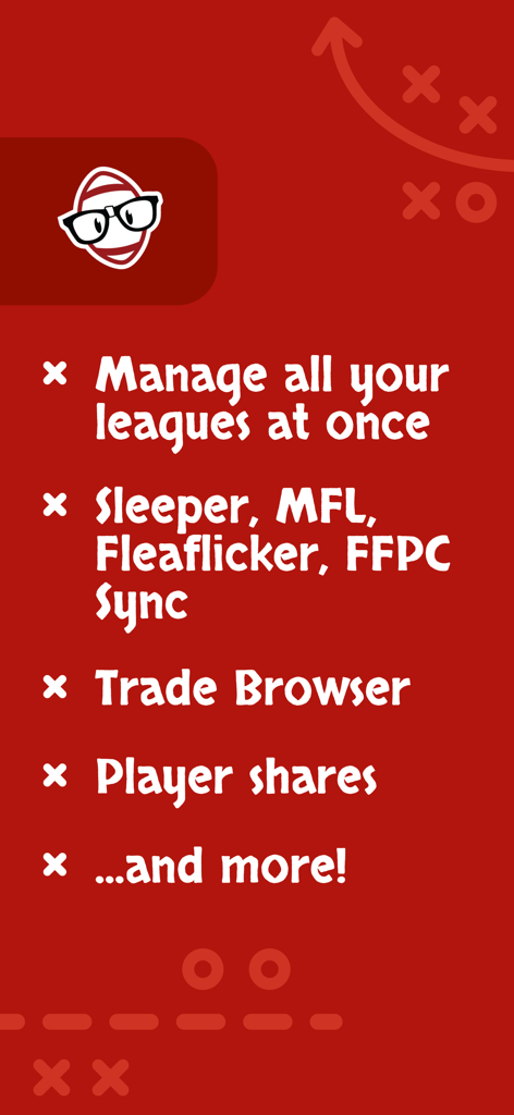 Elenco delle funzionalità dell'app Dynasty Nerds, inclusa la sincronizzazione della lega e il browser degli scambi