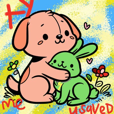 really cute dog hugging a bunny