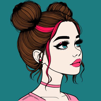 realistic girl with buns on the top of her head