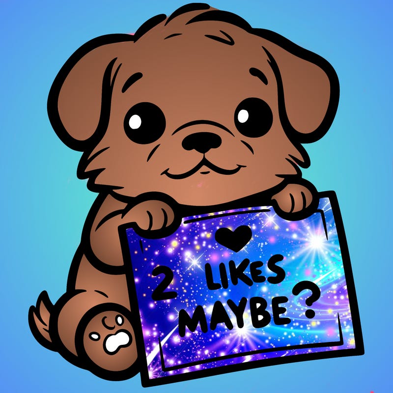 a puppy holding a sign that says 2 likes maybe?
