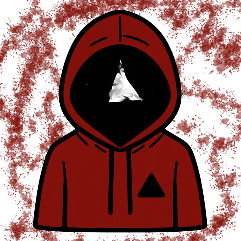 a person with non face waering a hoodie with a small triangle symbol