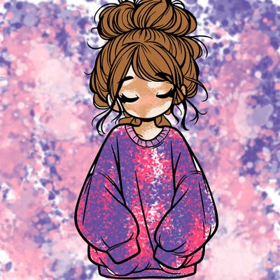 girl with baggy sweatshirt and messy bun