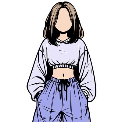 realistic girl faceless with baggy pants and a crop top
