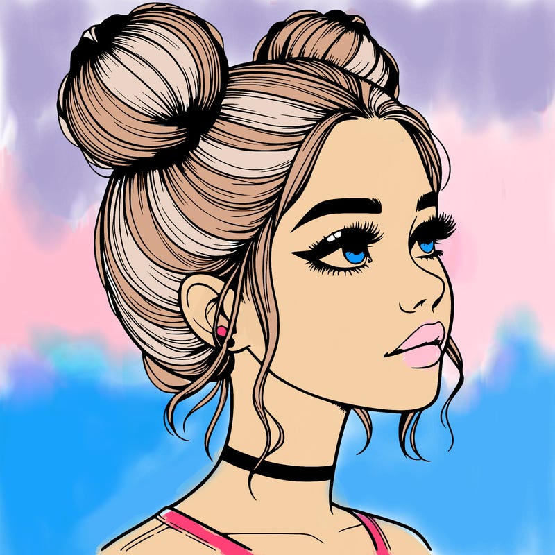 realistic girl with buns on the top of her head