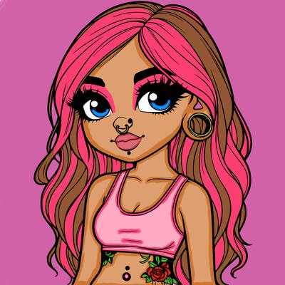 realistic girl with belly piercing and nose piercings