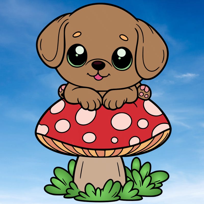 puppy on mushroom