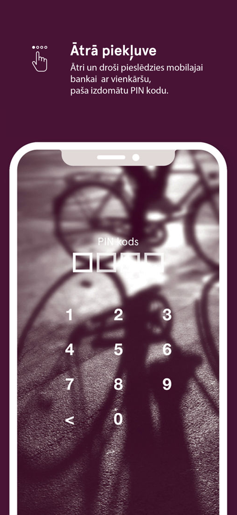 Schermata di accesso tramite PIN per l'accesso rapido all'app di mobile banking Luminor Latvija