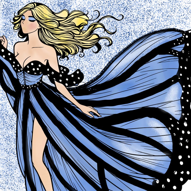 realistic woman in dress flowing the the wind