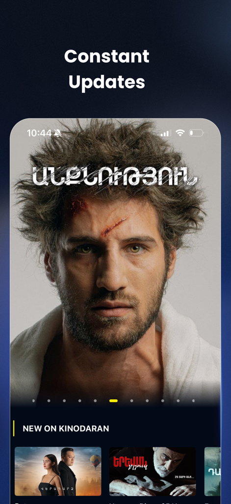 Kinodaran - Kinodaran mobile app interface showcasing Armenian movies and constant content updates