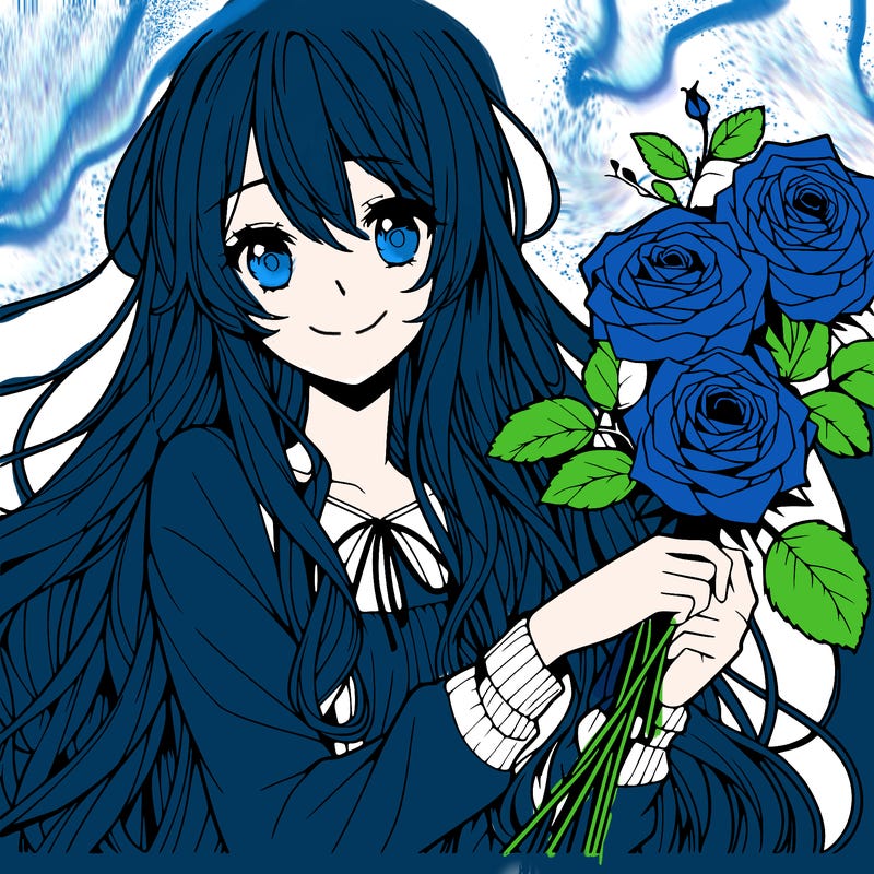 anime girl with long blonde hair with roses in her hand