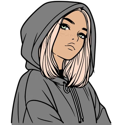a realistic girl in a hoodie