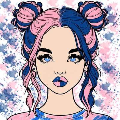 realistic girl with two buns in hair and lips