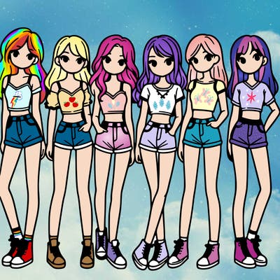 a group of girls wearing crop tops and shorts