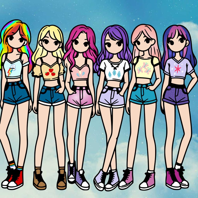 a group of girls wearing crop tops and shorts