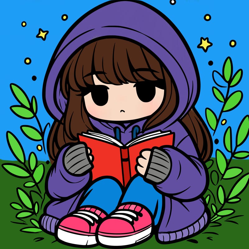 girl in oversized hoodie reading a book