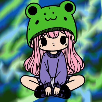 a girl wearing a frog hat and some frog socks